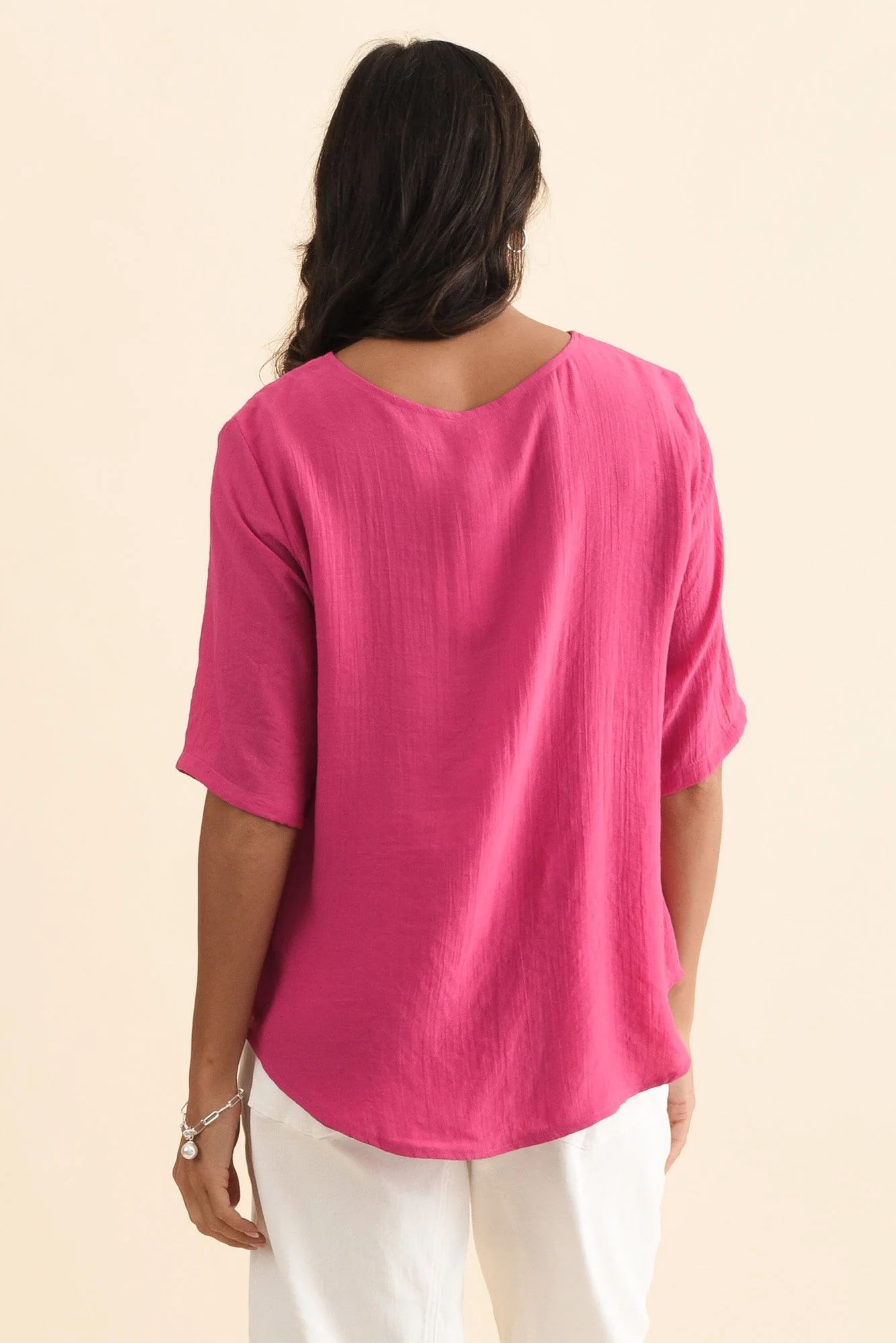 Yasmin Hot Pink Layered Button Top - Image 4