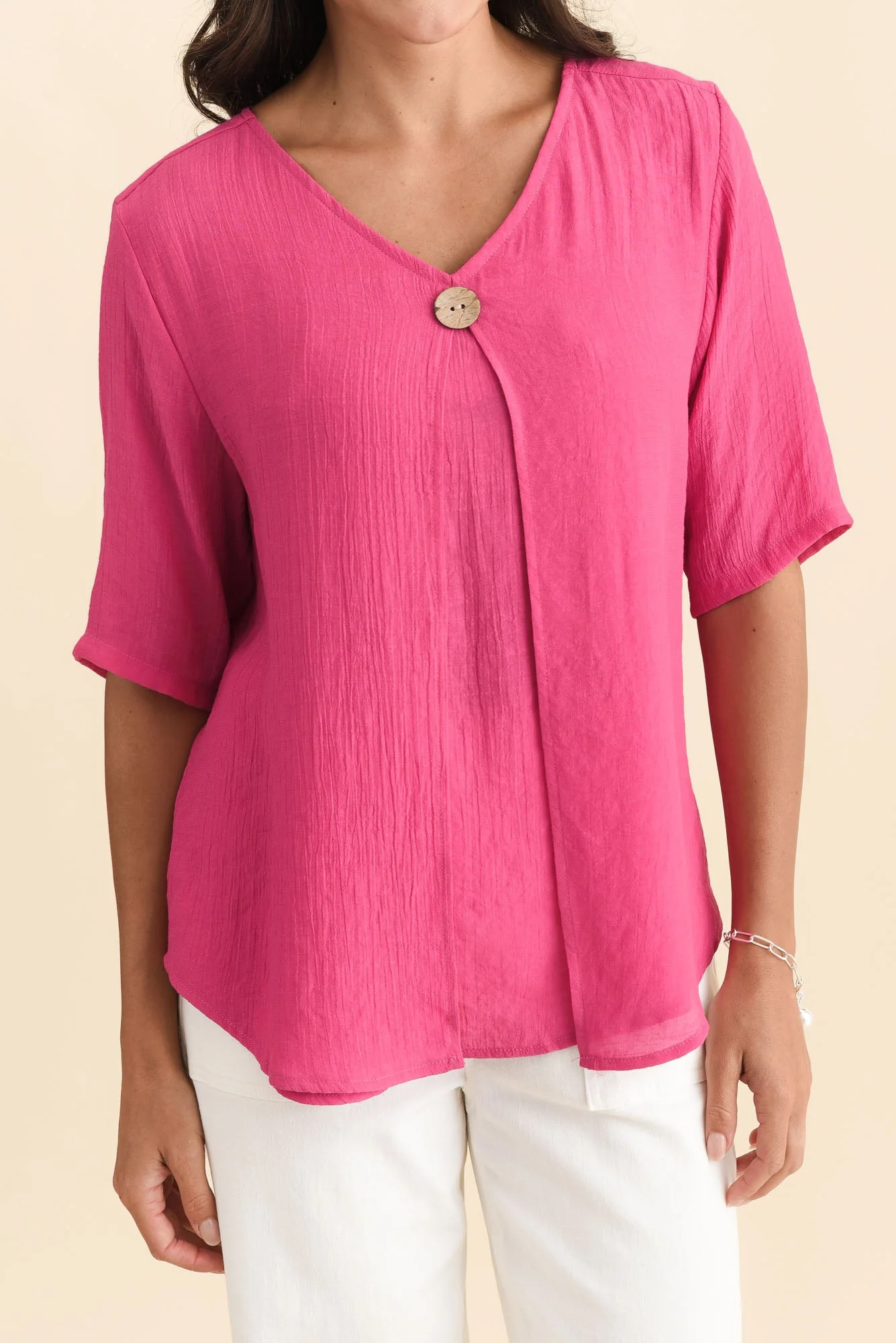 Yasmin Hot Pink Layered Button Top - Image 5