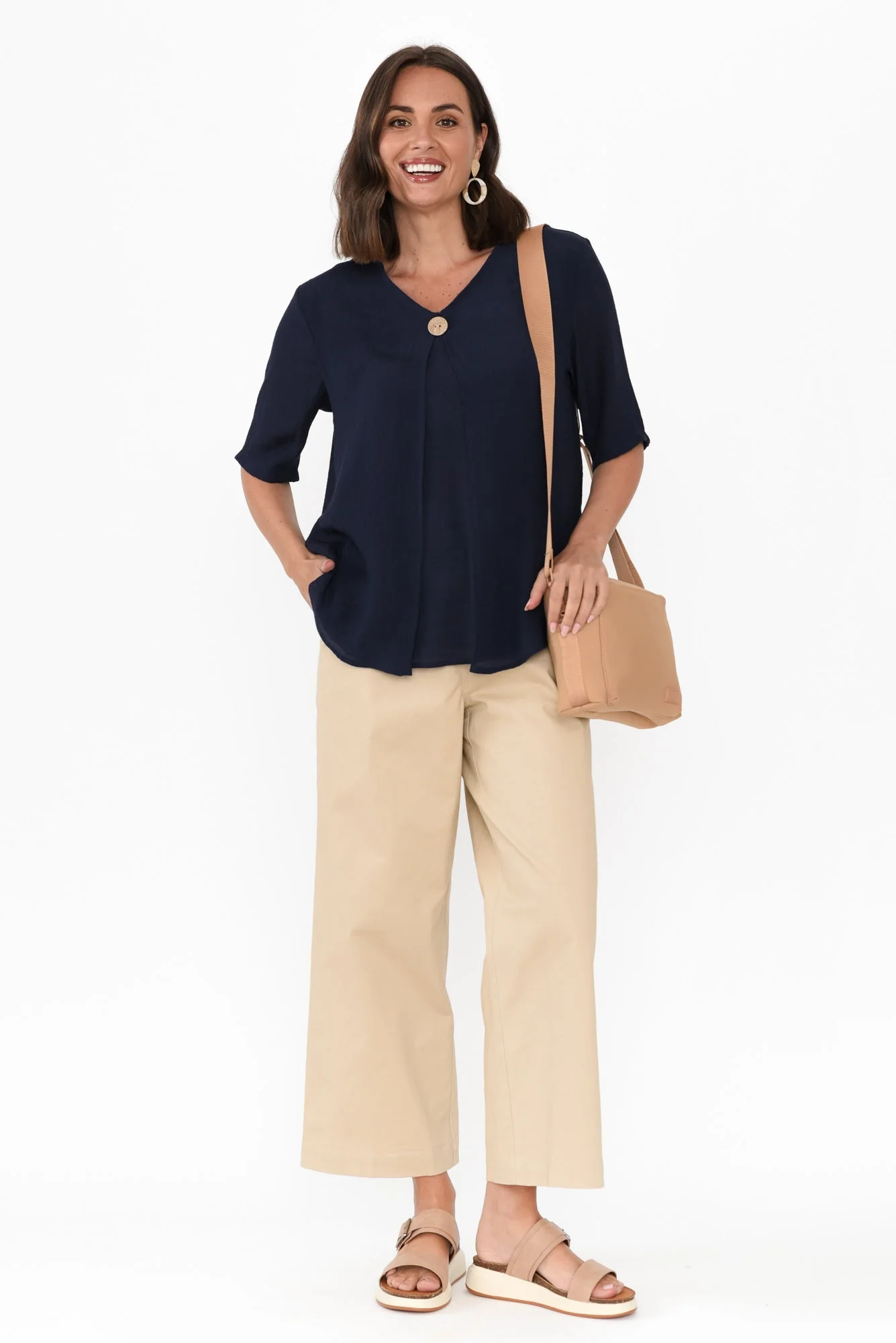 Yasmin Navy Layered Button Top - Image 2