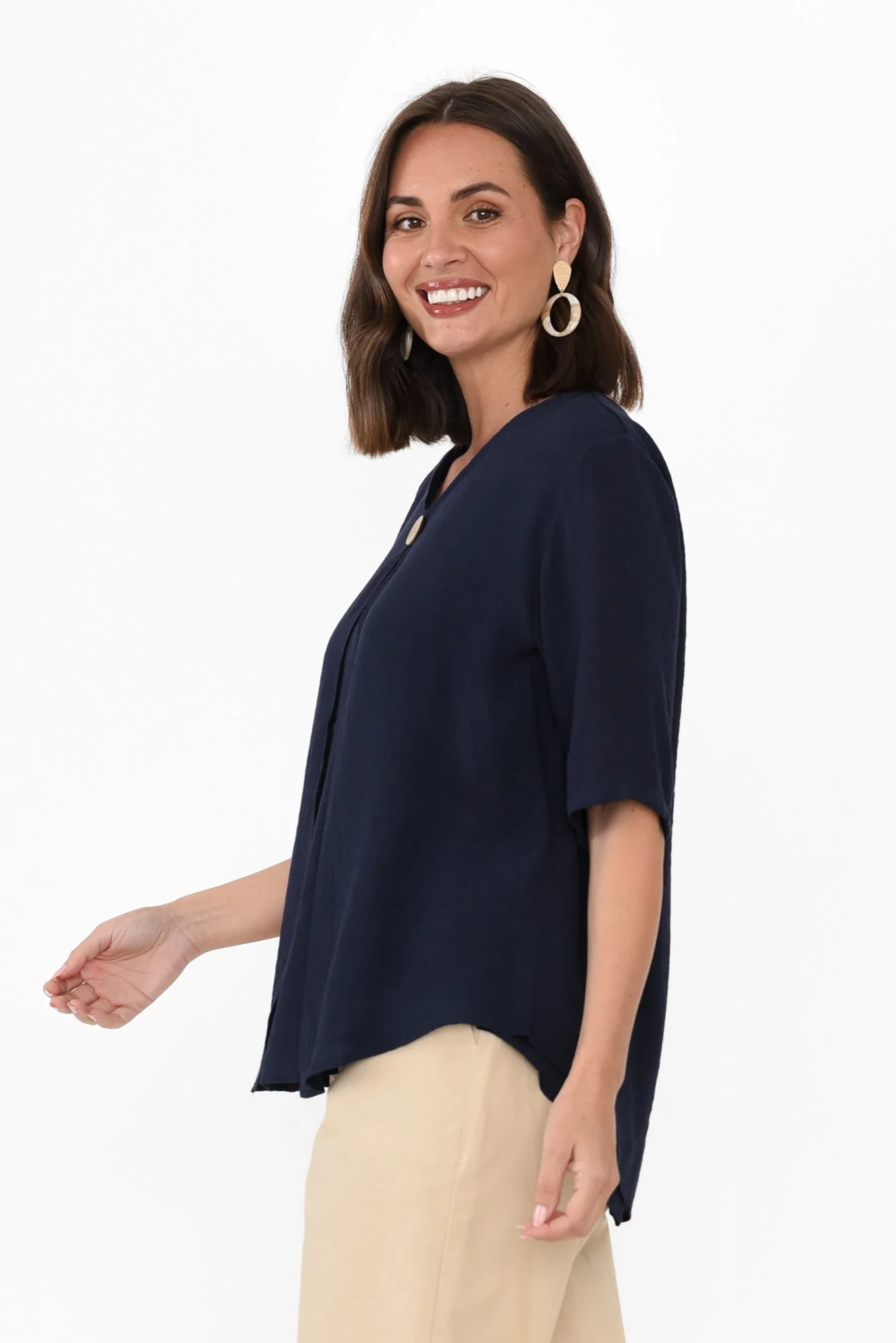 Yasmin Navy Layered Button Top - Image 3