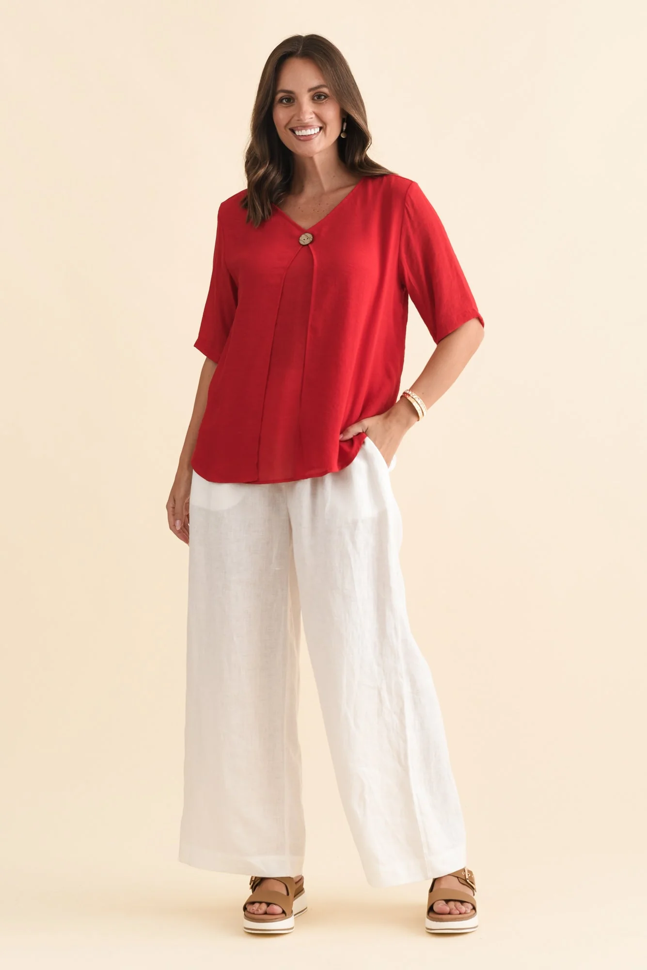 Yasmin Red Layered Button Top - Image 2