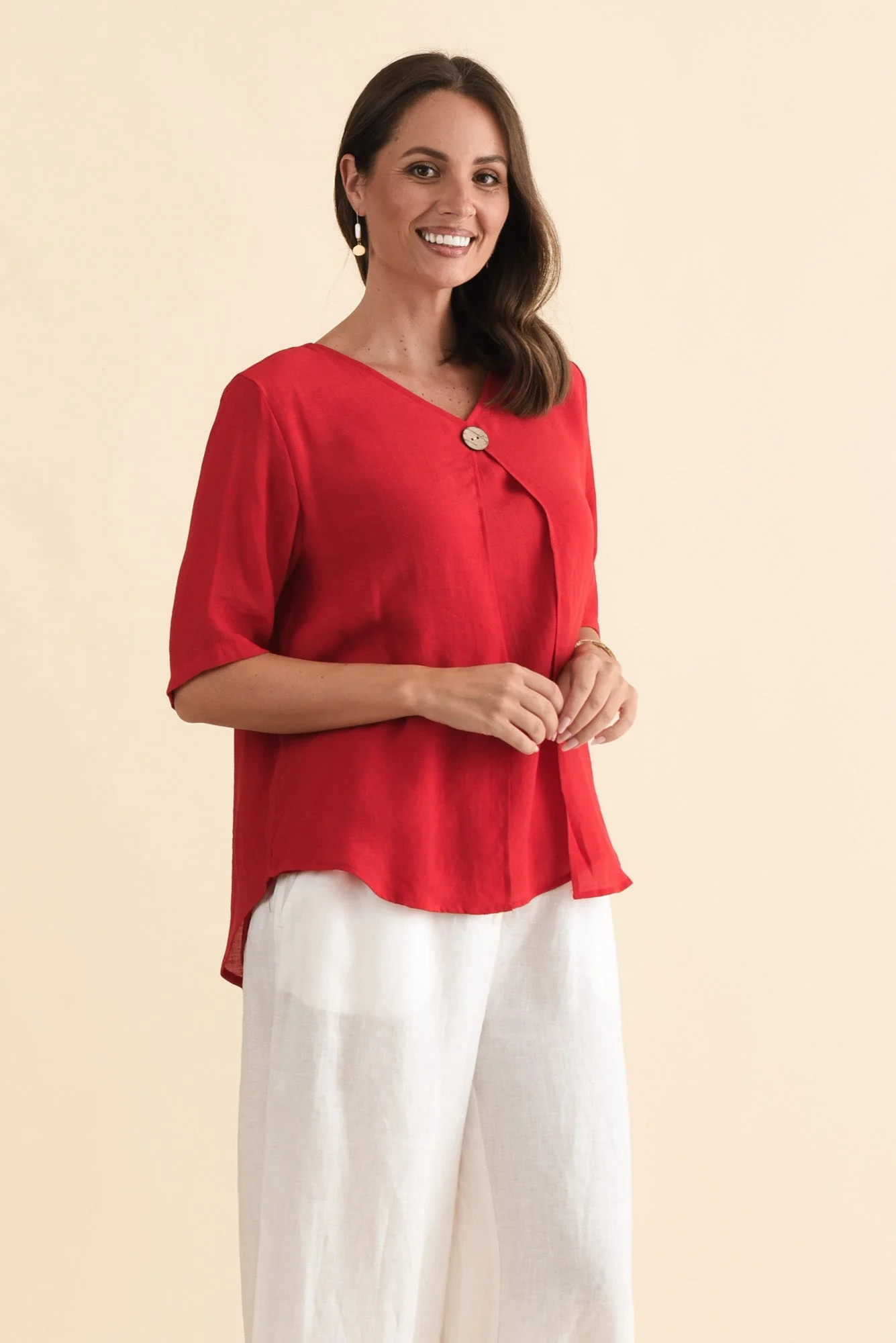 Yasmin Red Layered Button Top - Image 3