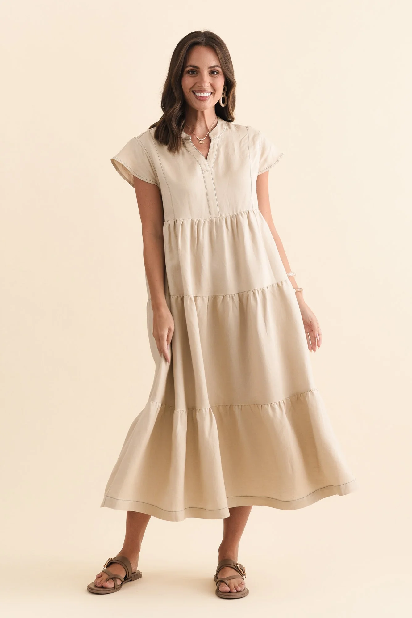Yvette Natural Contrast Linen Blend Dress - Image 3