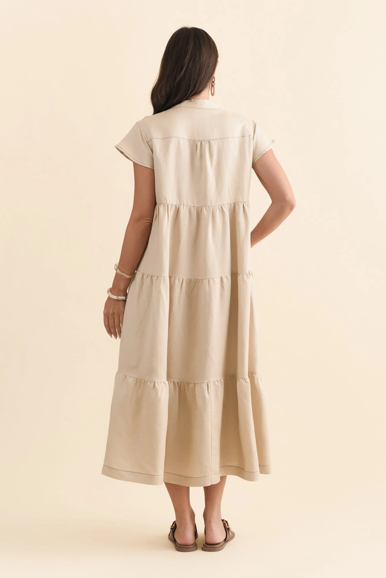 Yvette Natural Contrast Linen Blend Dress - Image 5