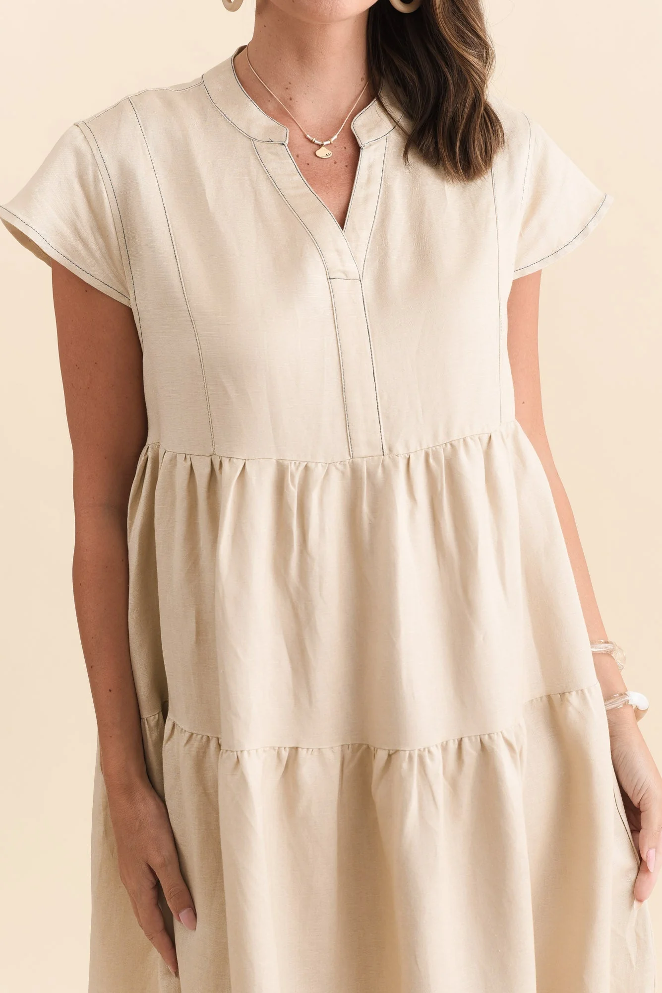 Yvette Natural Contrast Linen Blend Dress - Image 6