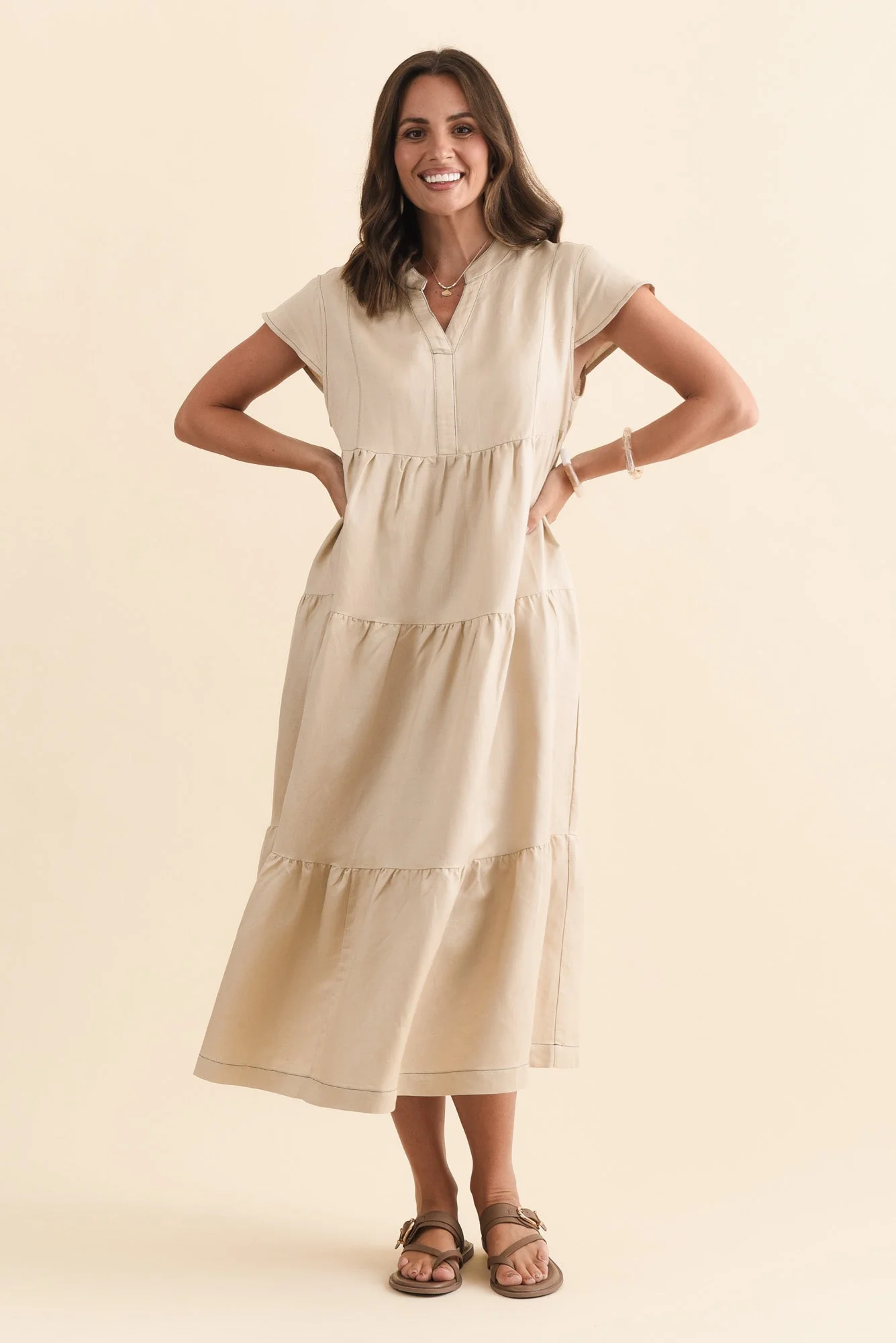 Yvette Natural Contrast Linen Blend Dress - Image 7