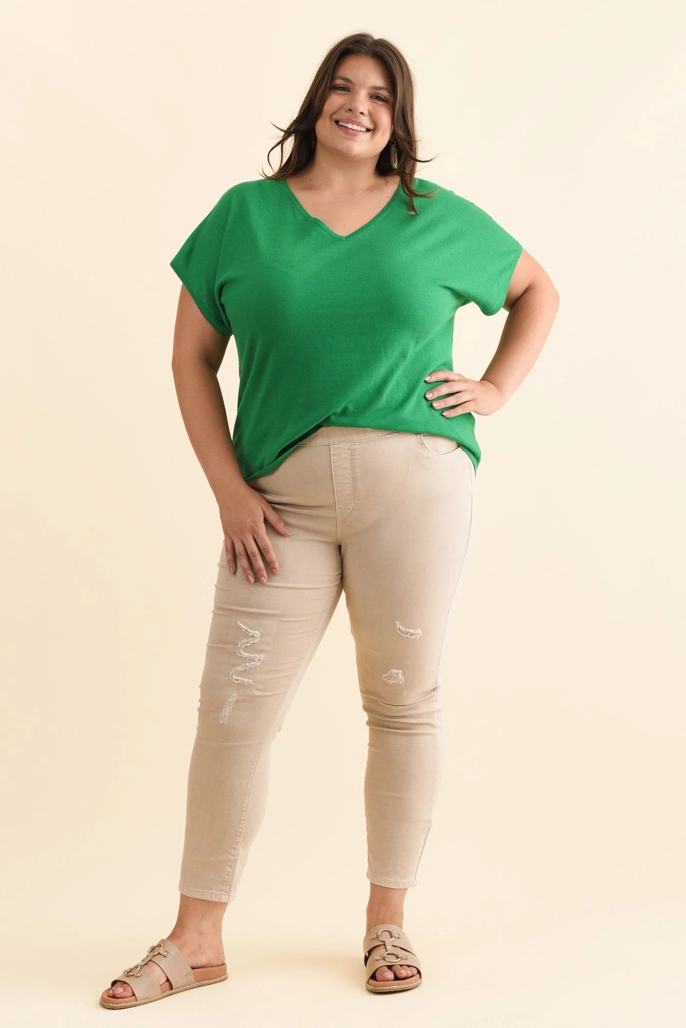 Zadie Distressed Beige Stretch Jeans - Image 13