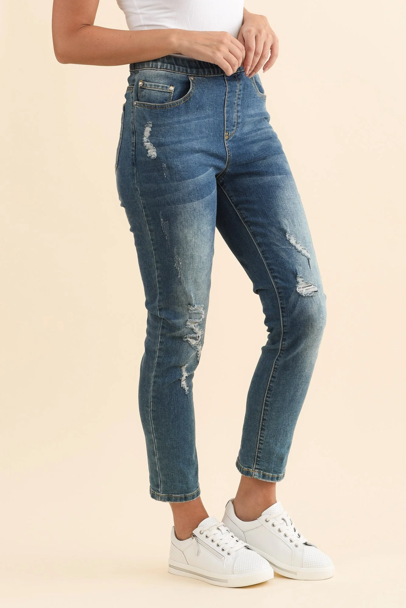 Zadie Distressed Blue Stretch Jeans - Image 3