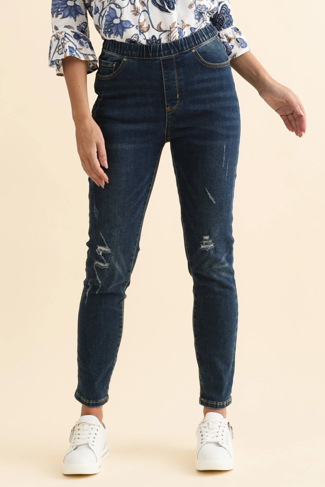 Zadie Distressed Dark Blue Stretch Jeans - Image 2