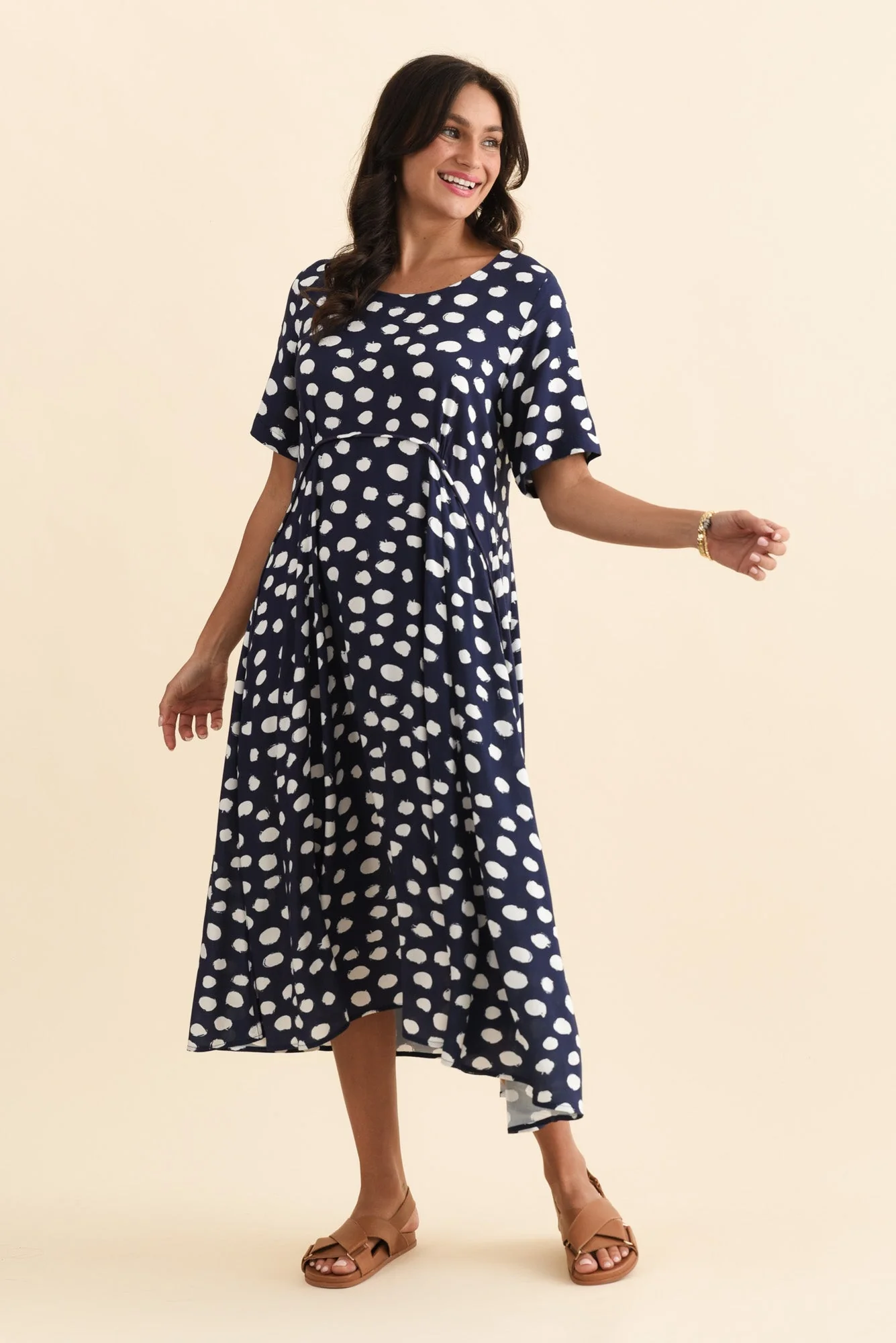 Zaelia Navy Spot Crescent Dress - Image 2