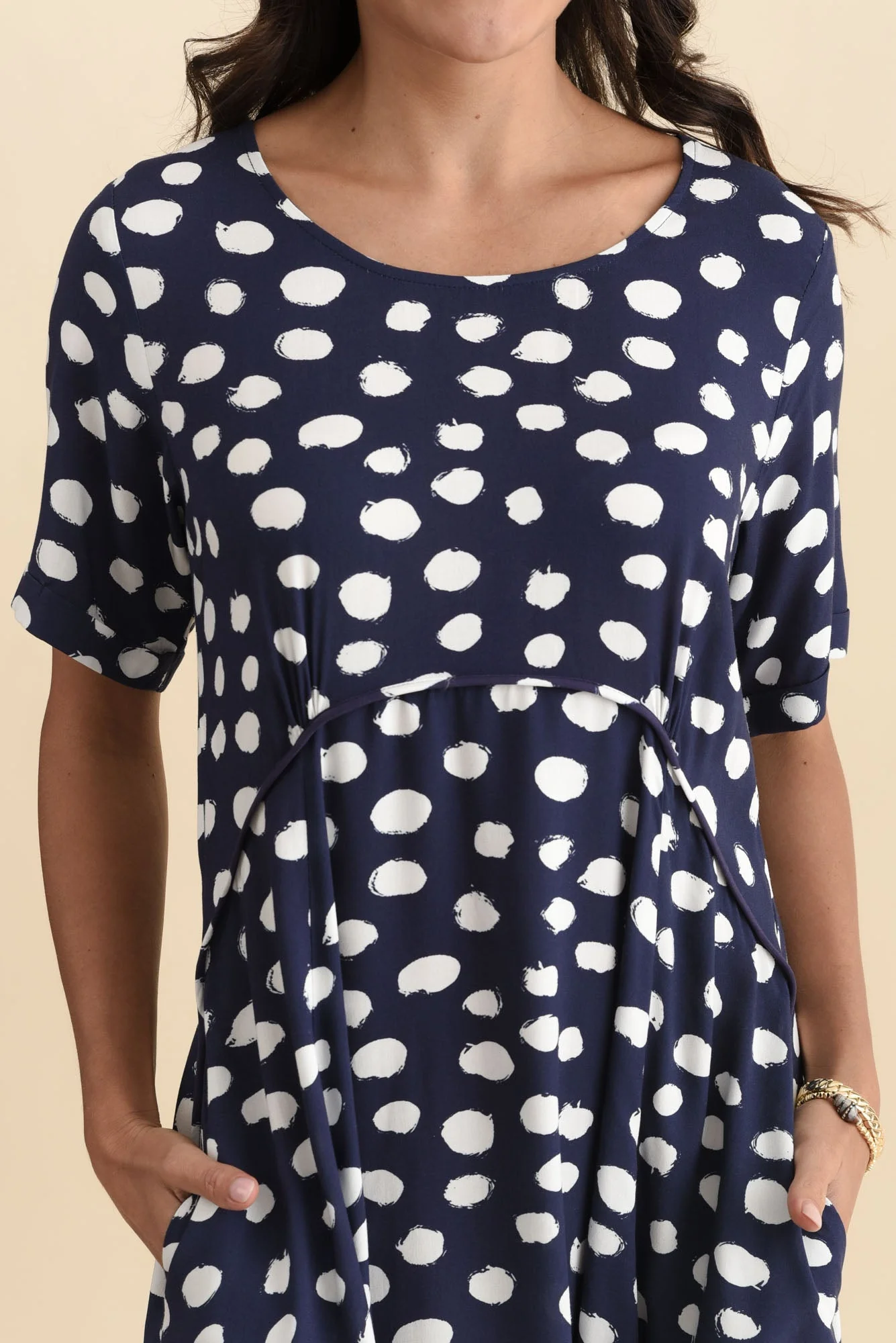 Zaelia Navy Spot Crescent Dress - Image 5