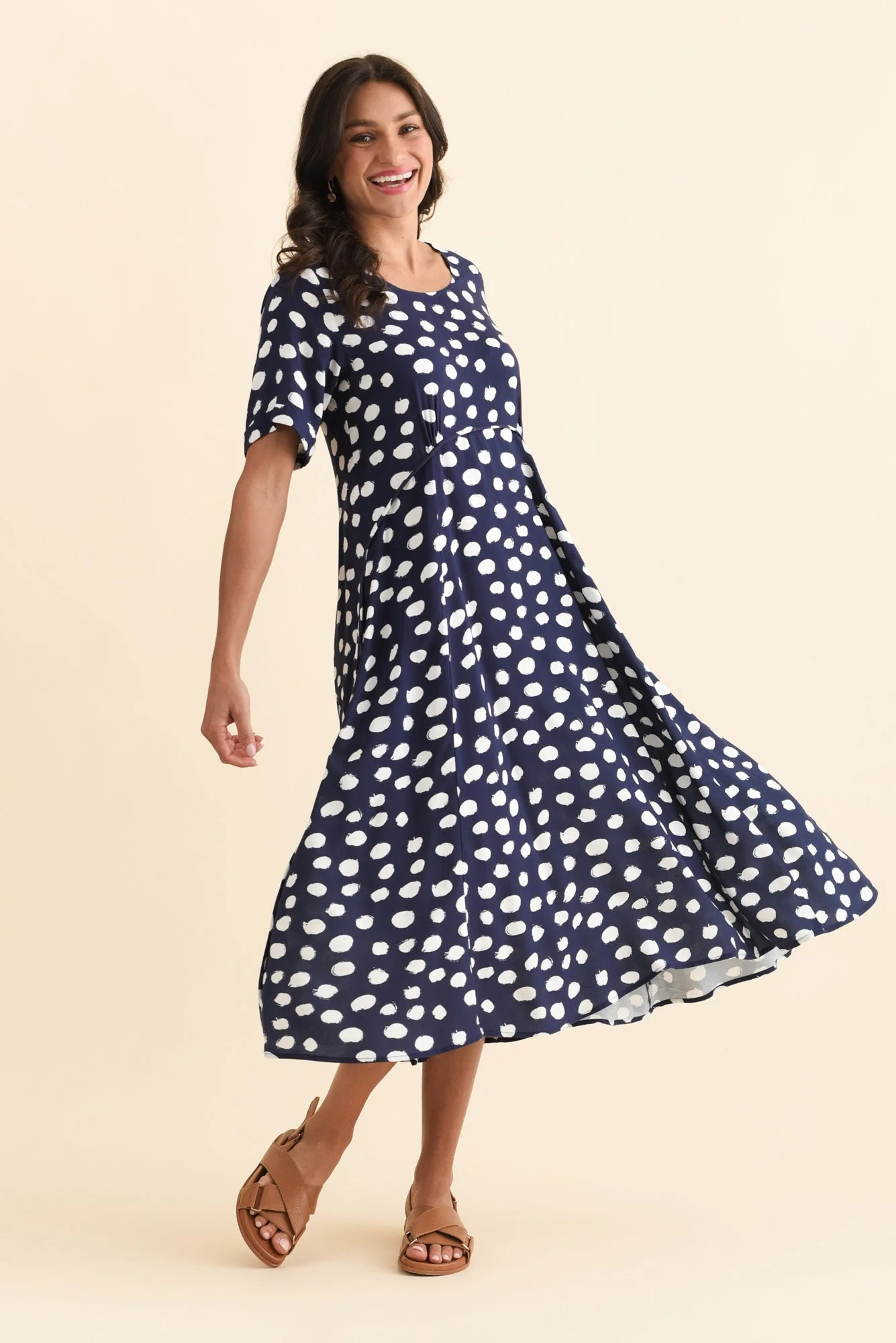 Zaelia Navy Spot Crescent Dress - Image 6