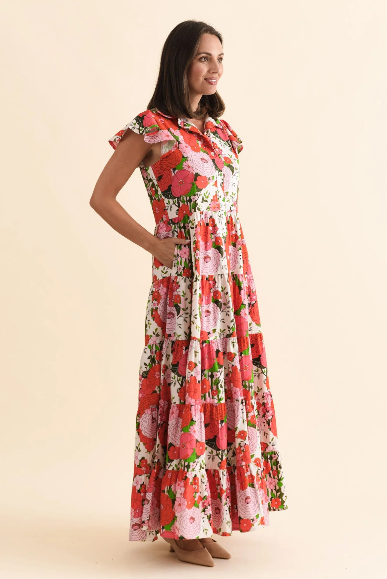 Zelde Pink Floral Cotton Shirt Dress - Image 3