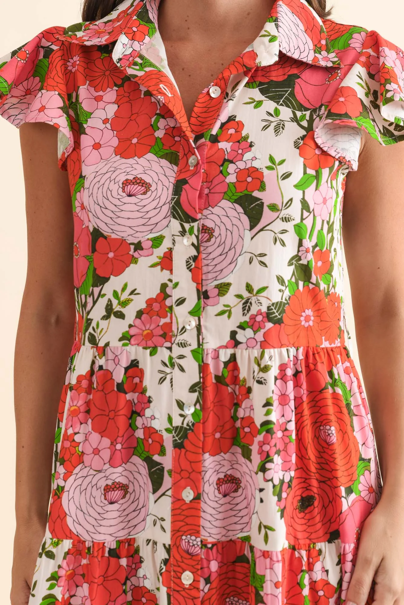 Zelde Pink Floral Cotton Shirt Dress - Image 5