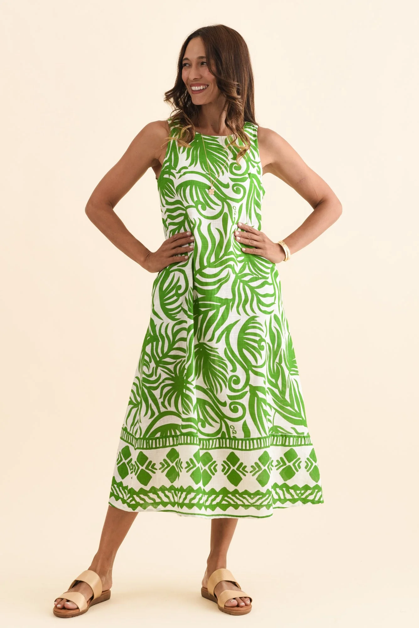 Zeldi Green Leaf Cotton Midi Dress - Image 2