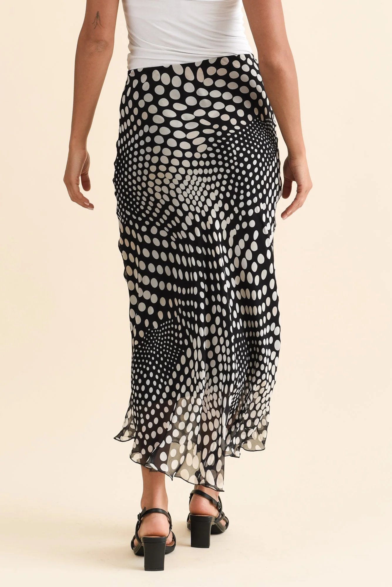 Zilpha White Spot Silk Skirt - Image 4