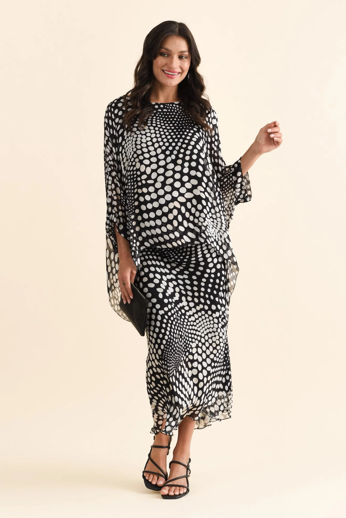 Zilpha White Spot Silk Skirt - Image 6
