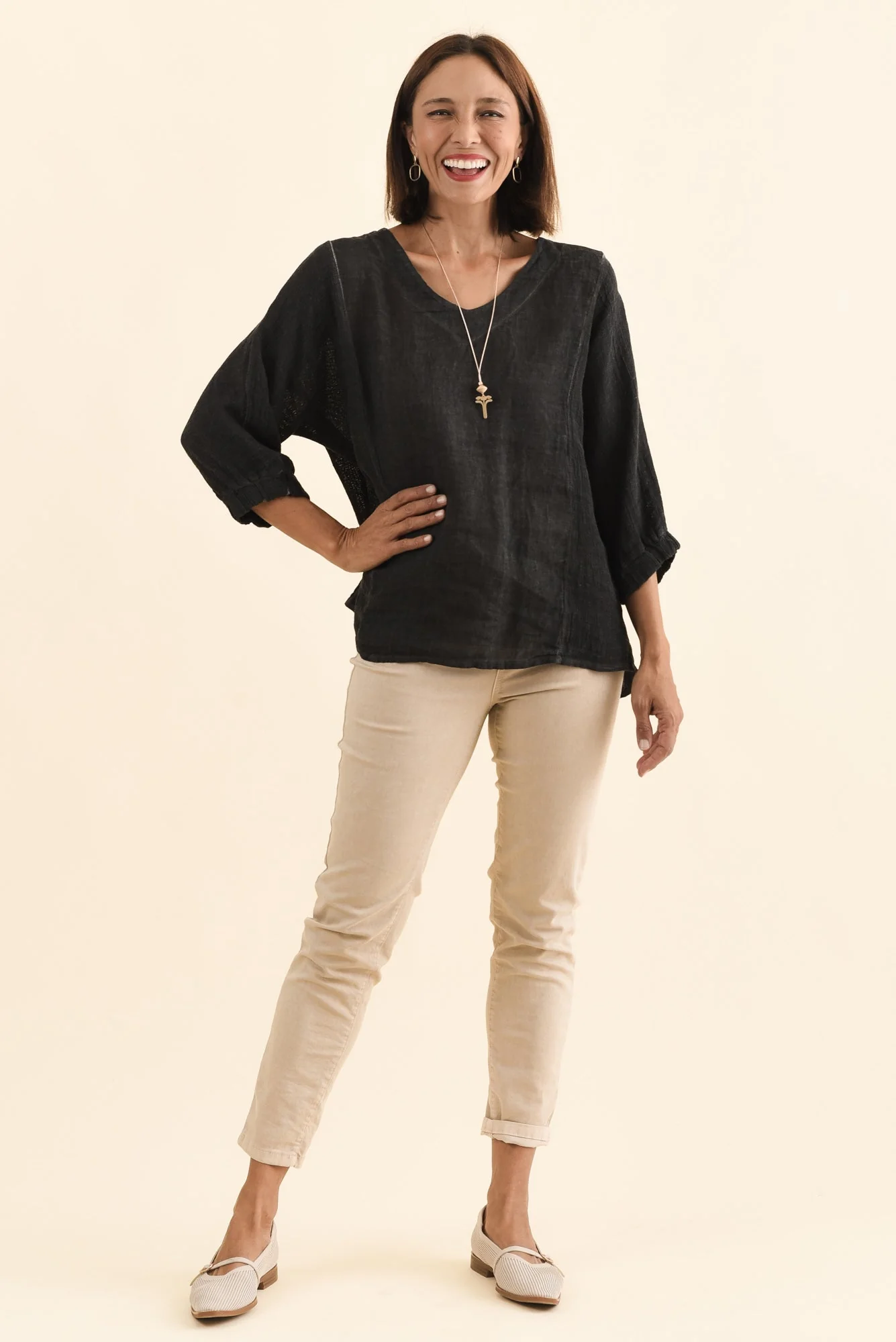Ziola Black Linen Cotton Top - Image 2