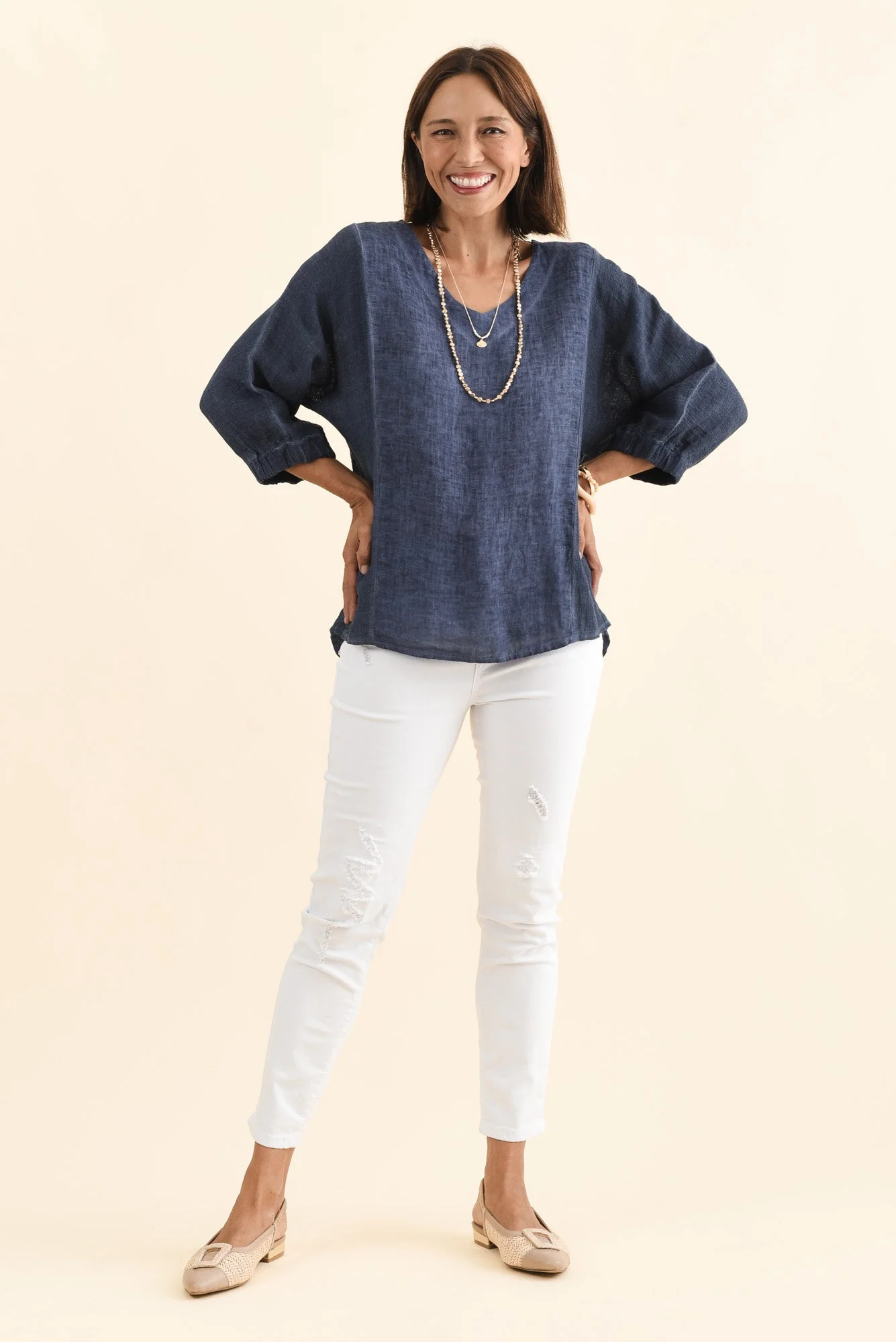 Ziola Blue Linen Cotton Top - Image 2