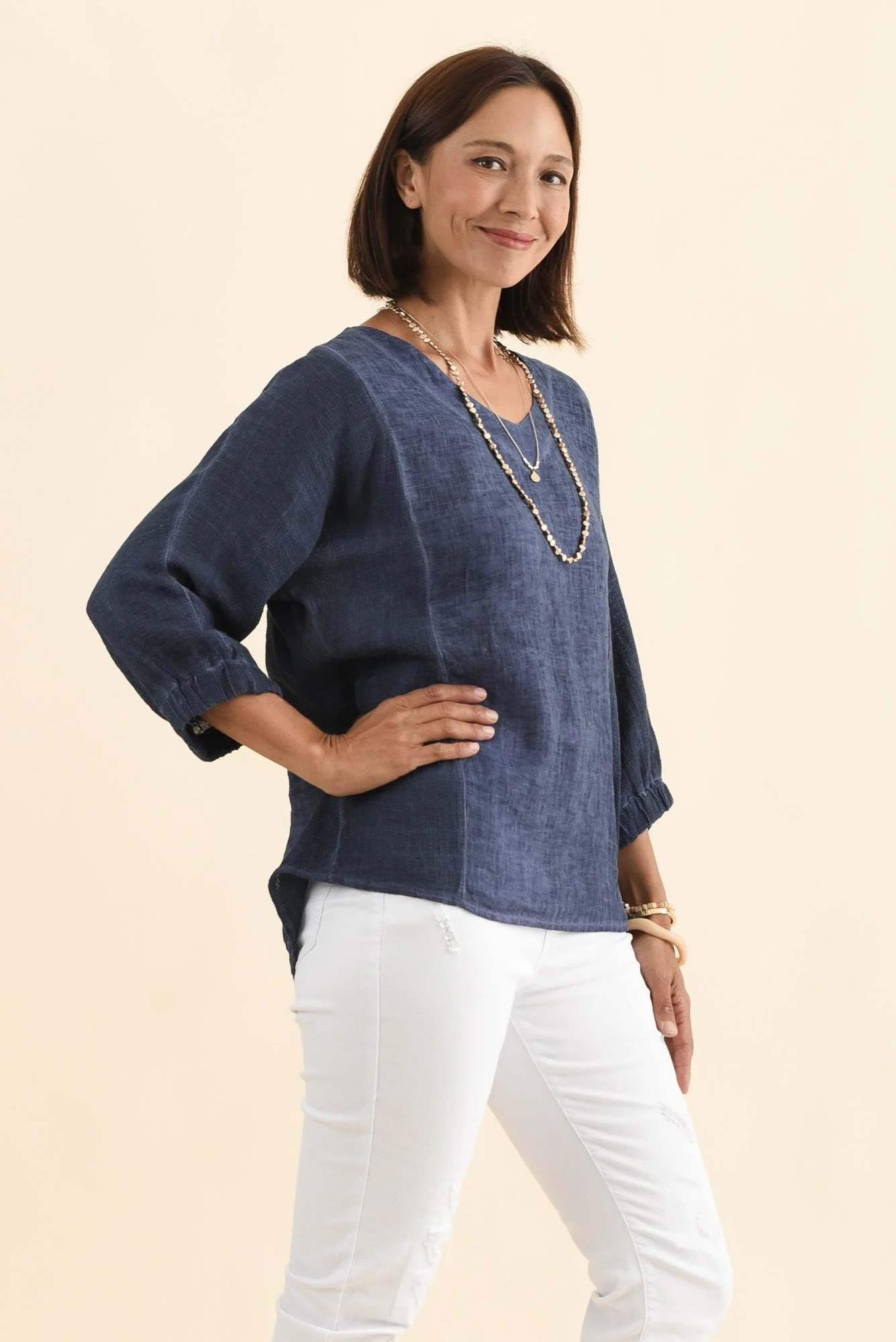 Ziola Blue Linen Cotton Top - Image 3