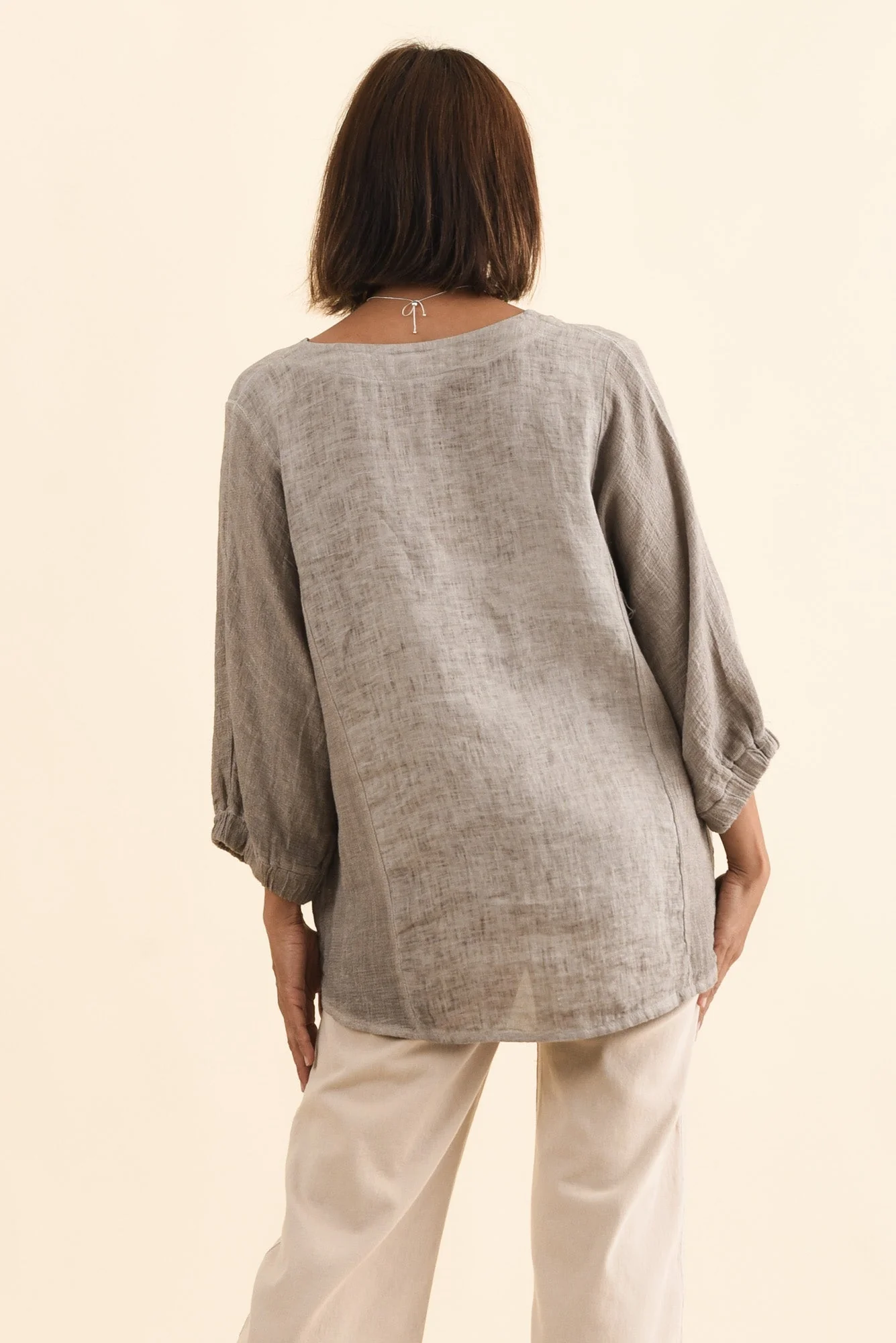 Ziola Taupe Linen Cotton Top - Image 4