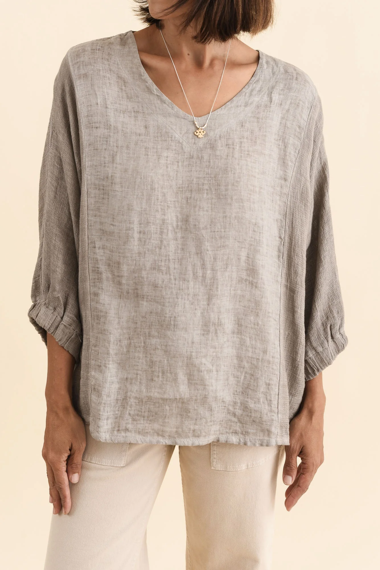 Ziola Taupe Linen Cotton Top - Image 5