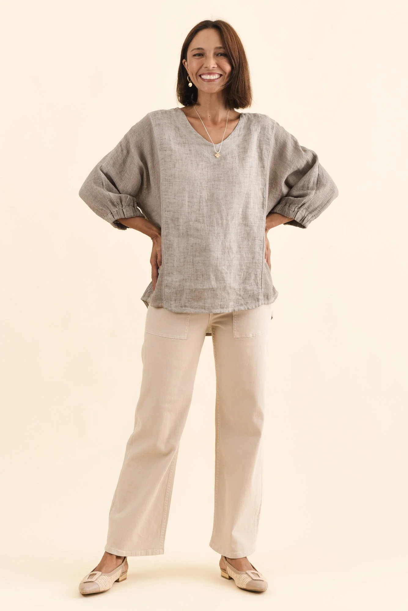 Ziola Taupe Linen Cotton Top - Image 6