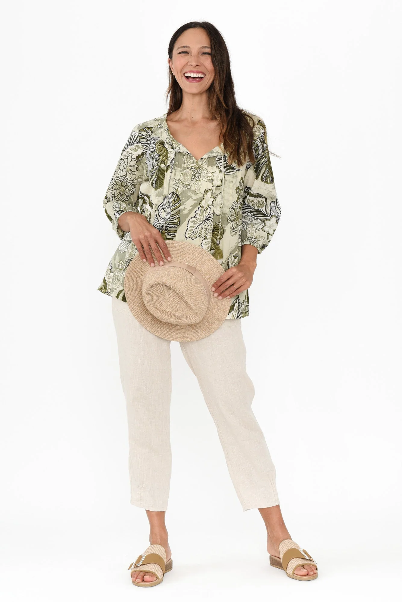 Zita Khaki Tropical Tassel Top - Image 3