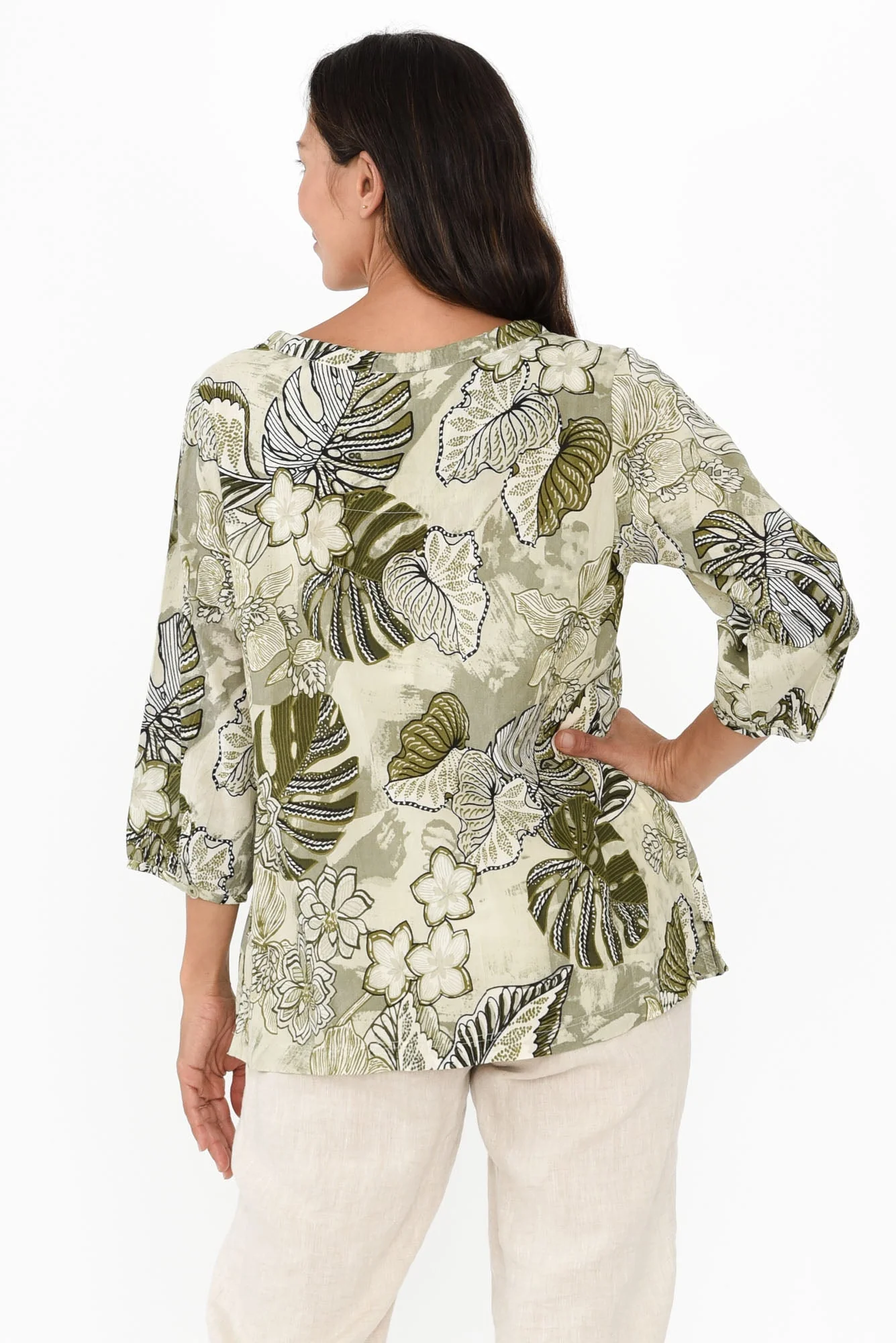 Zita Khaki Tropical Tassel Top - Image 5