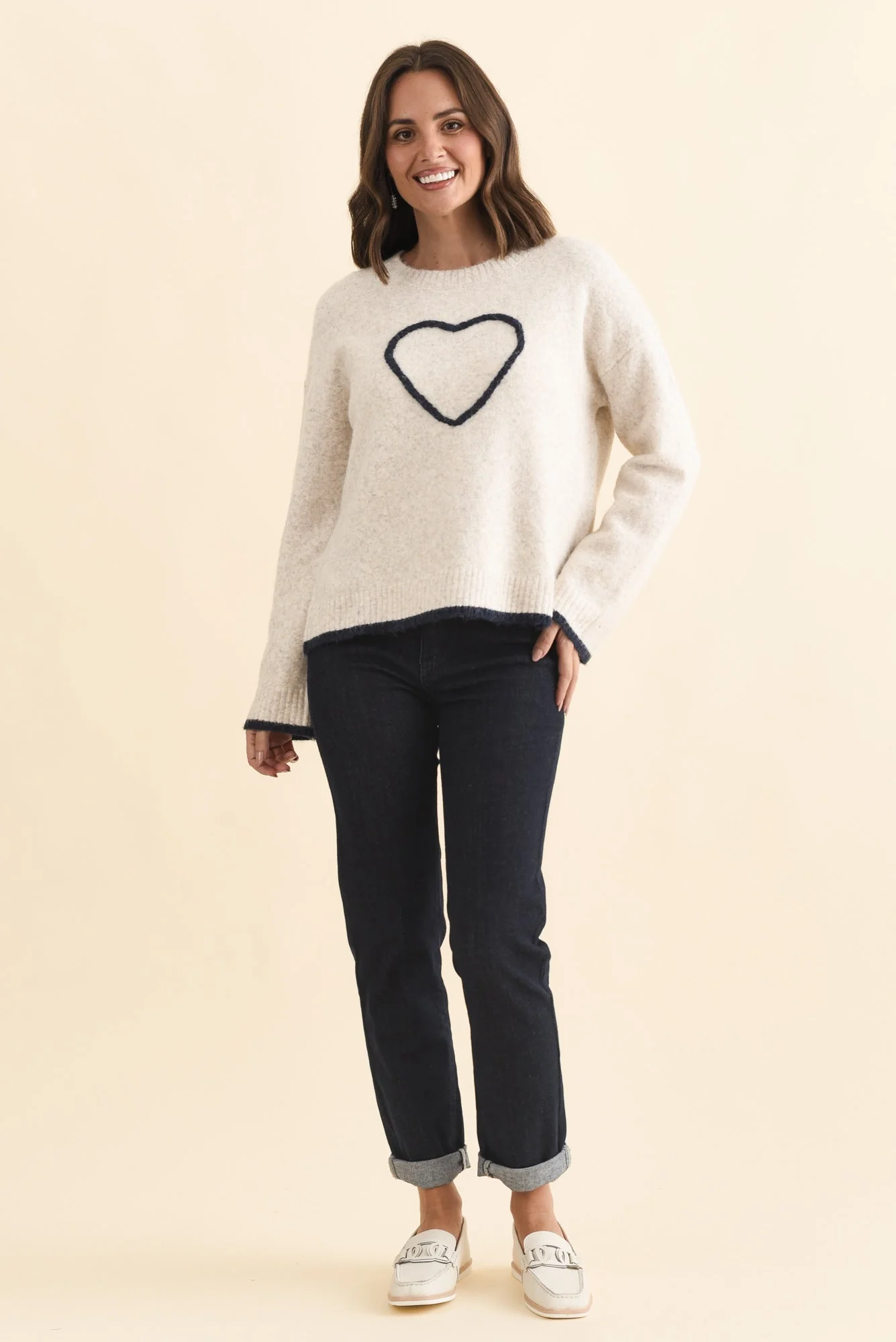Zoe Beige Heart Knit Sweater - Image 2