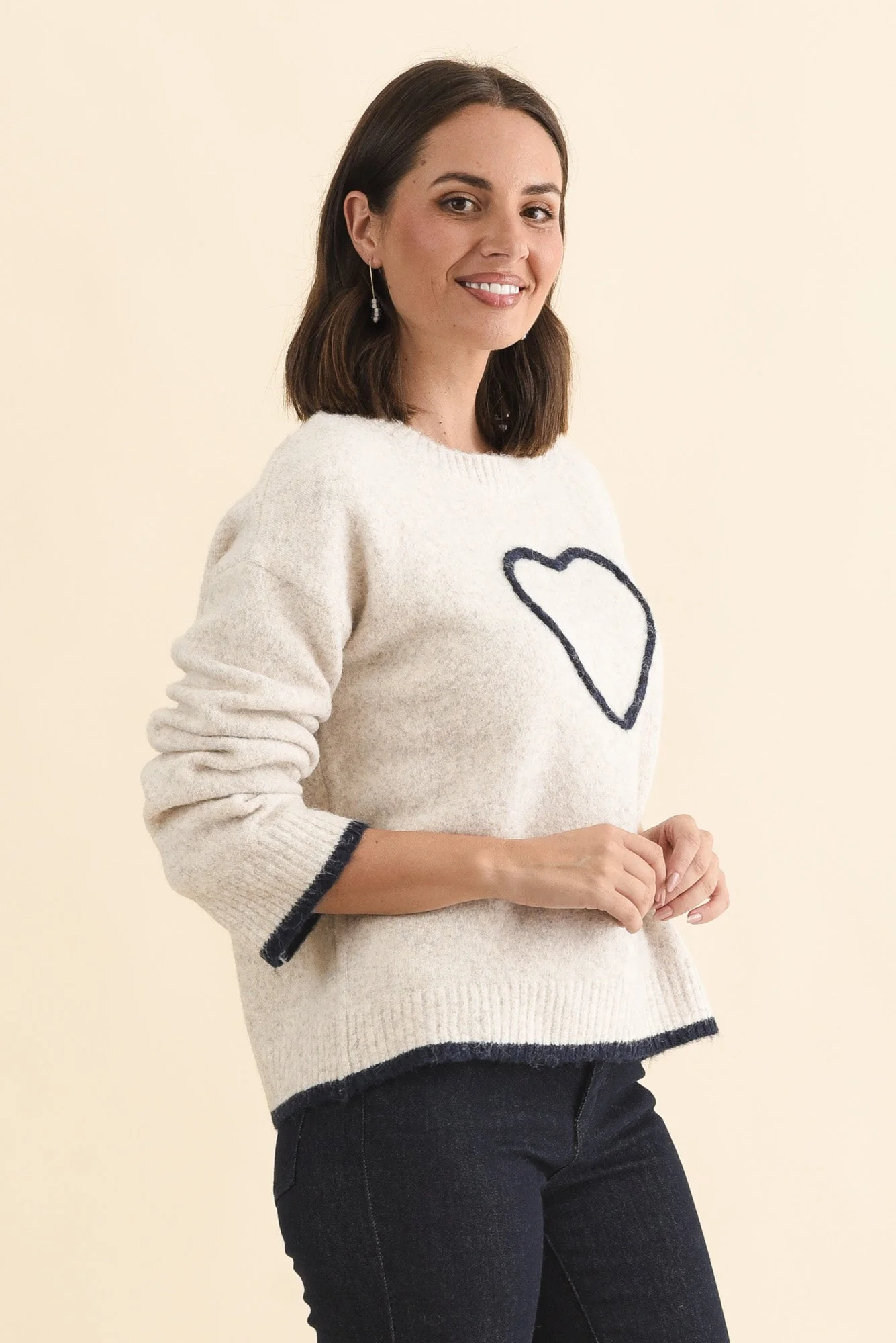 Zoe Beige Heart Knit Sweater - Image 3