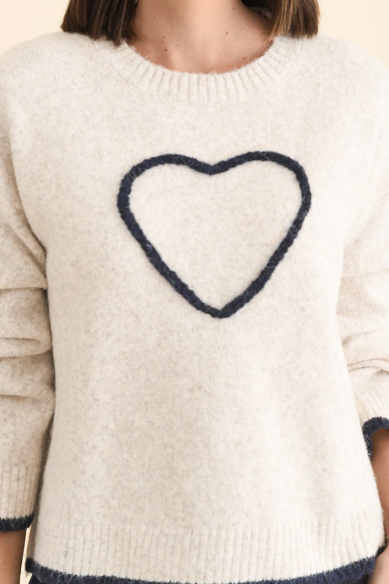 Zoe Beige Heart Knit Sweater - Image 5
