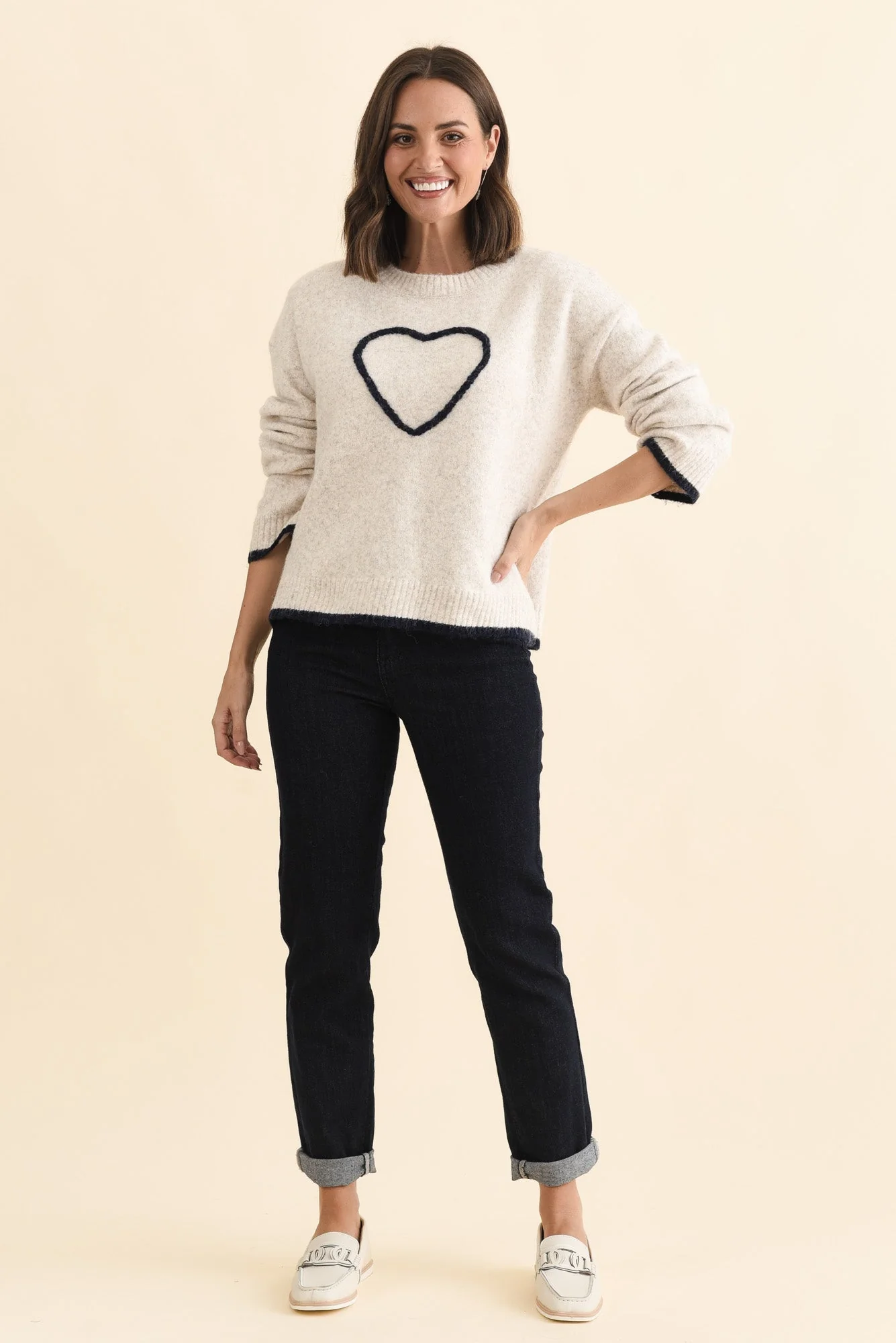 Zoe Beige Heart Knit Sweater - Image 6